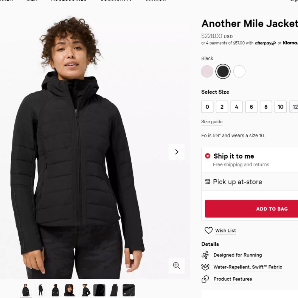 Lululemon Another Miles Jacket black size 4